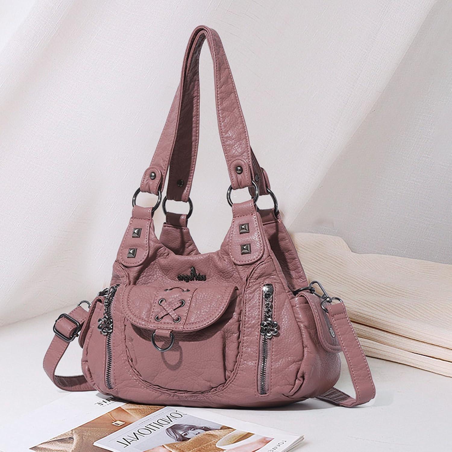 imageAngel Kiss Small Purses for Women Hobo Shoulder Bags Y2K Vegan Leather MultiPocket Handbags Designer Crossbody Tote BagPink