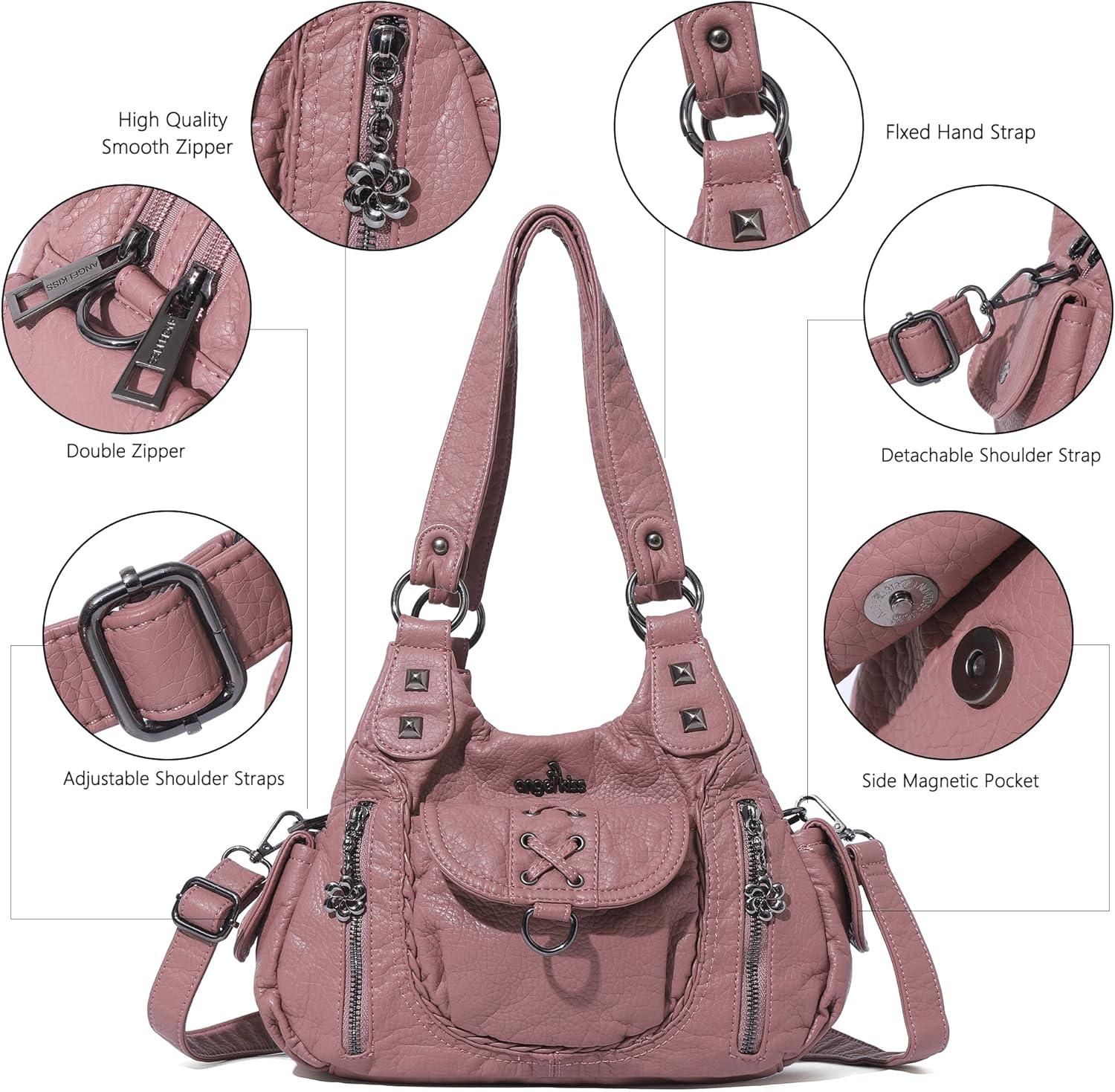 imageAngel Kiss Small Purses for Women Hobo Shoulder Bags Y2K Vegan Leather MultiPocket Handbags Designer Crossbody Tote BagPink