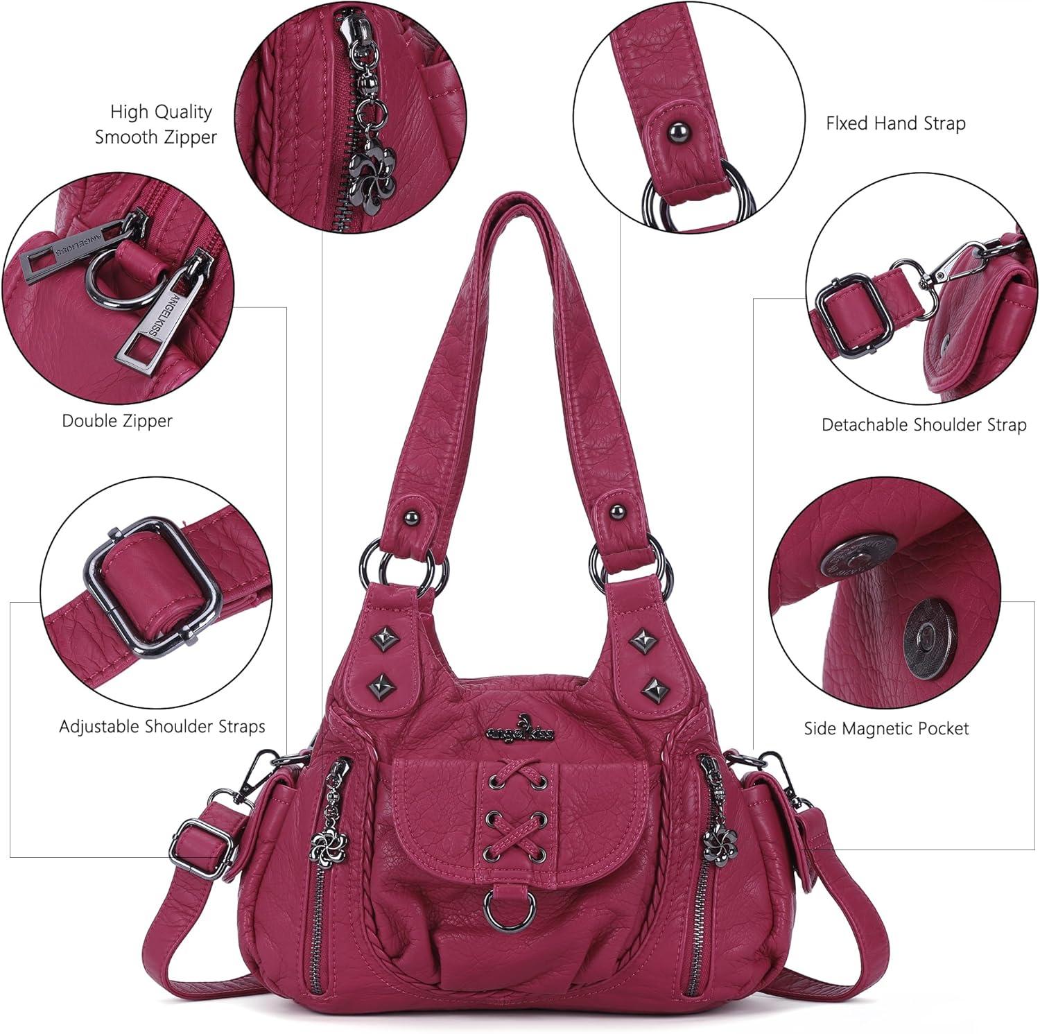 imageAngel Kiss Small Purses for Women Hobo Shoulder Bags Y2K Vegan Leather MultiPocket Handbags Designer Crossbody Tote BagRose