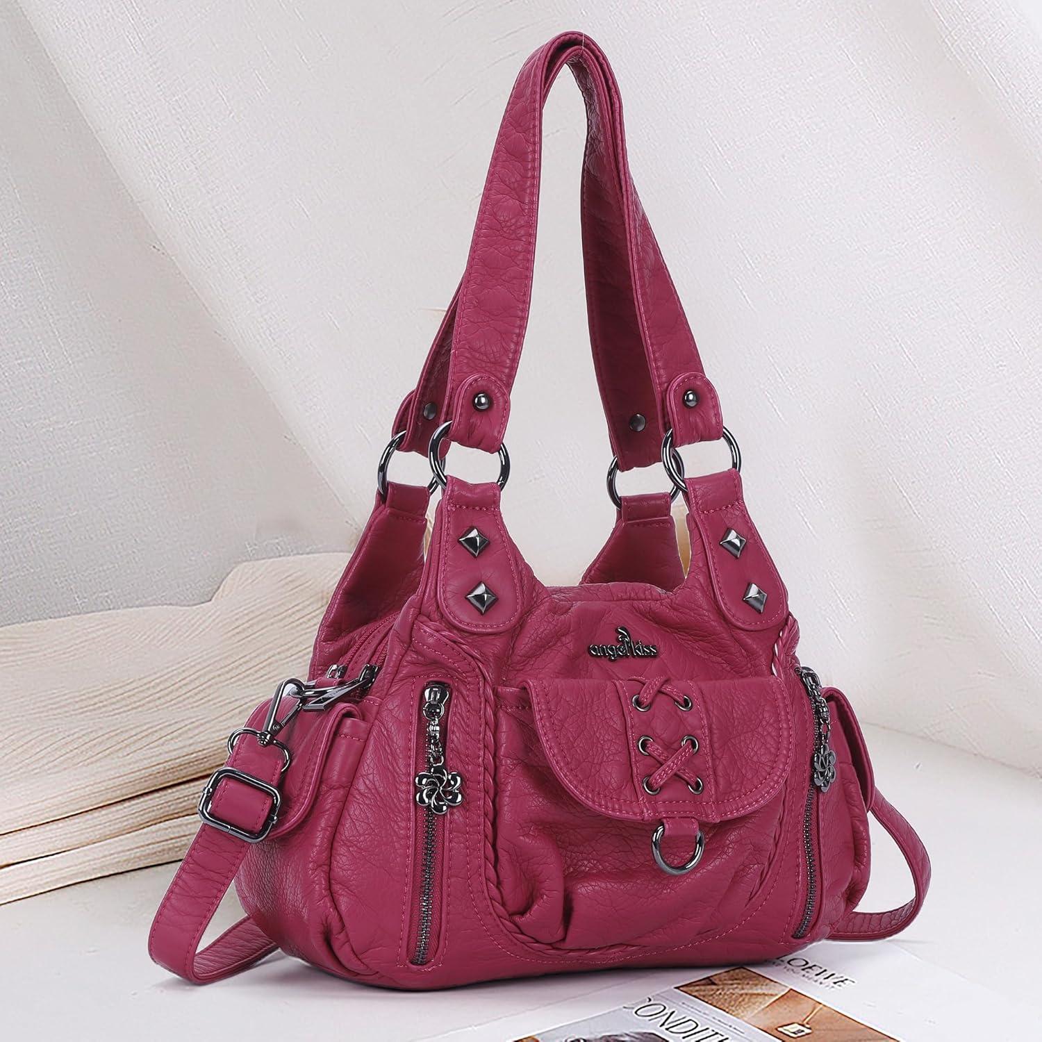 imageAngel Kiss Small Purses for Women Hobo Shoulder Bags Y2K Vegan Leather MultiPocket Handbags Designer Crossbody Tote BagRose