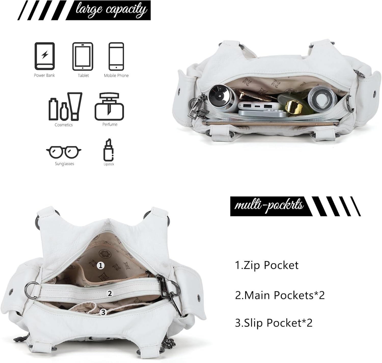 imageAngel Kiss Small Purses for Women Hobo Shoulder Bags Y2K Vegan Leather MultiPocket Handbags Designer Crossbody Tote BagWhite