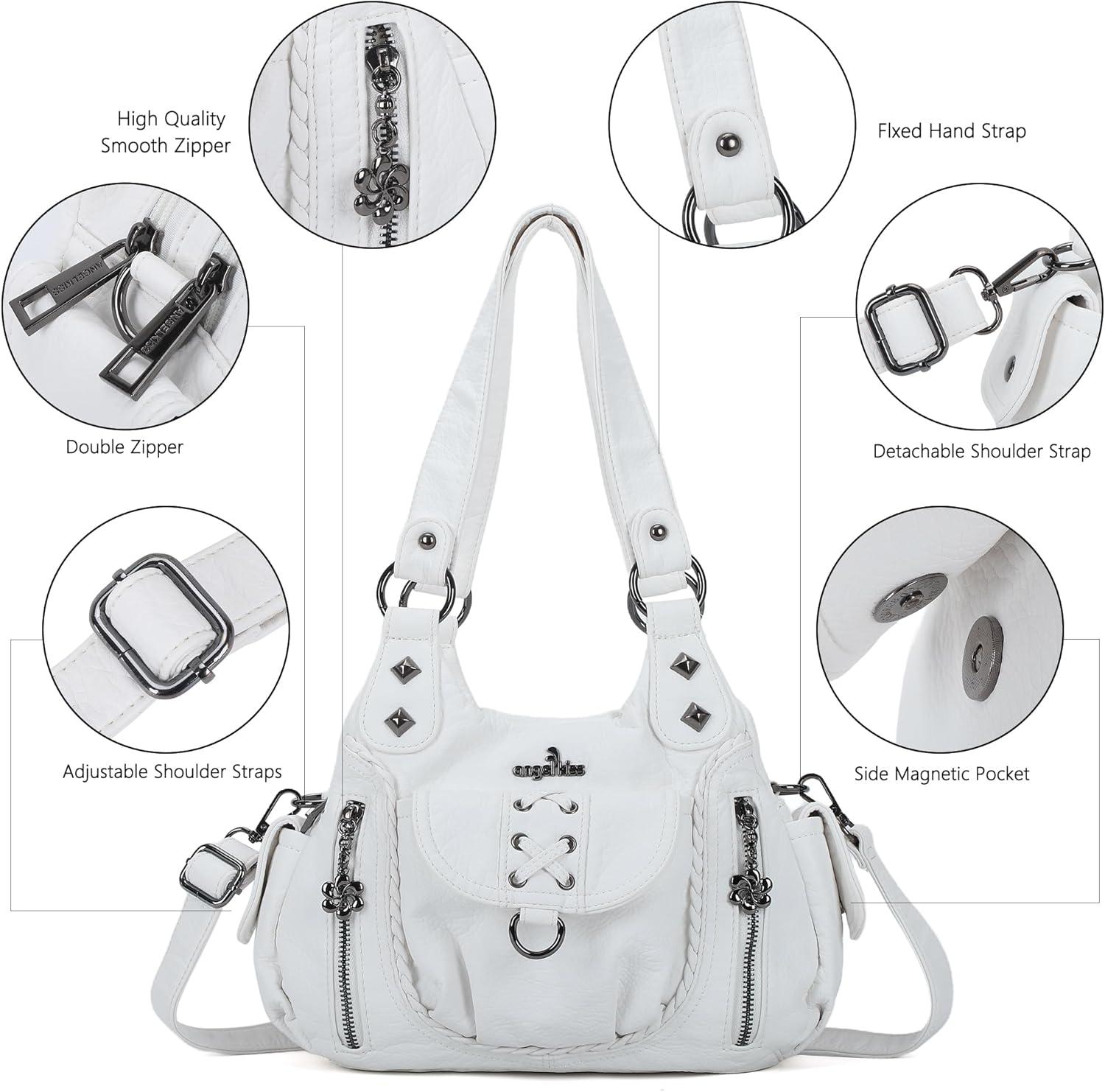 imageAngel Kiss Small Purses for Women Hobo Shoulder Bags Y2K Vegan Leather MultiPocket Handbags Designer Crossbody Tote BagWhite