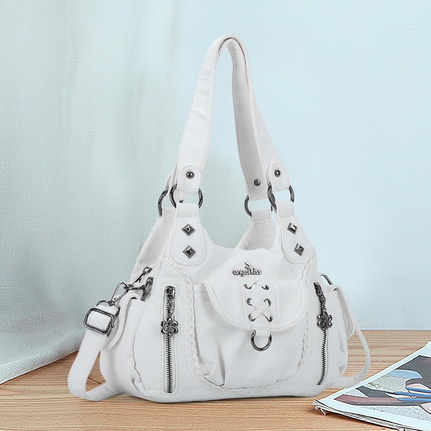 imageAngel Kiss Small Purses for Women Hobo Shoulder Bags Y2K Vegan Leather MultiPocket Handbags Designer Crossbody Tote BagWhite