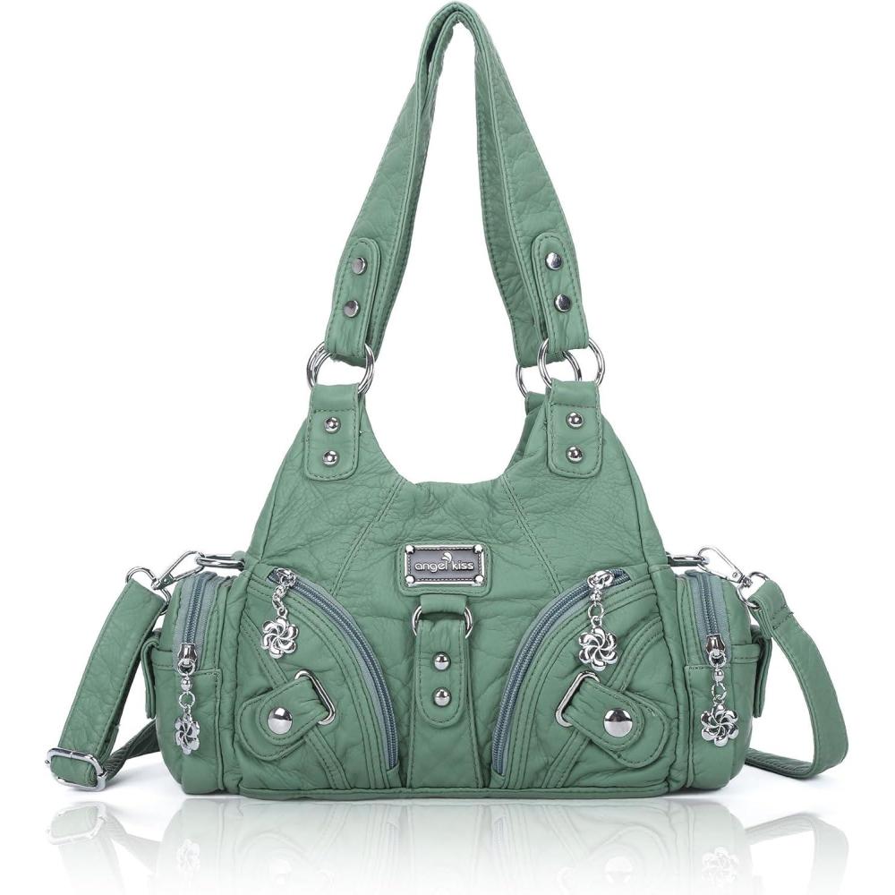 imageAngel Kiss Purses for Women Small Hobo Shoulder Bags Vagen Leather MultiPocket Tote Bag with ZipperLight Green