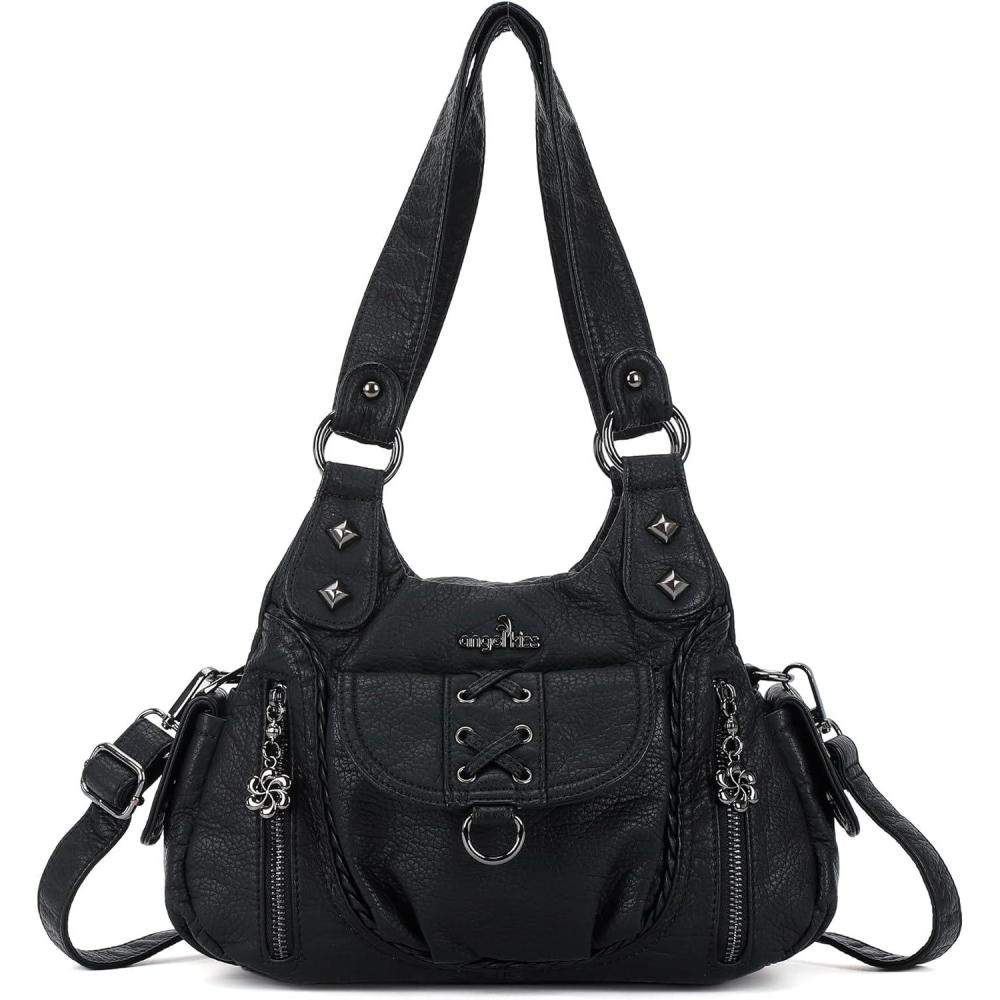 imageAngel Kiss Small Purses for Women Hobo Shoulder Bags Y2K Vegan Leather MultiPocket Handbags Designer Crossbody Tote BagBlack