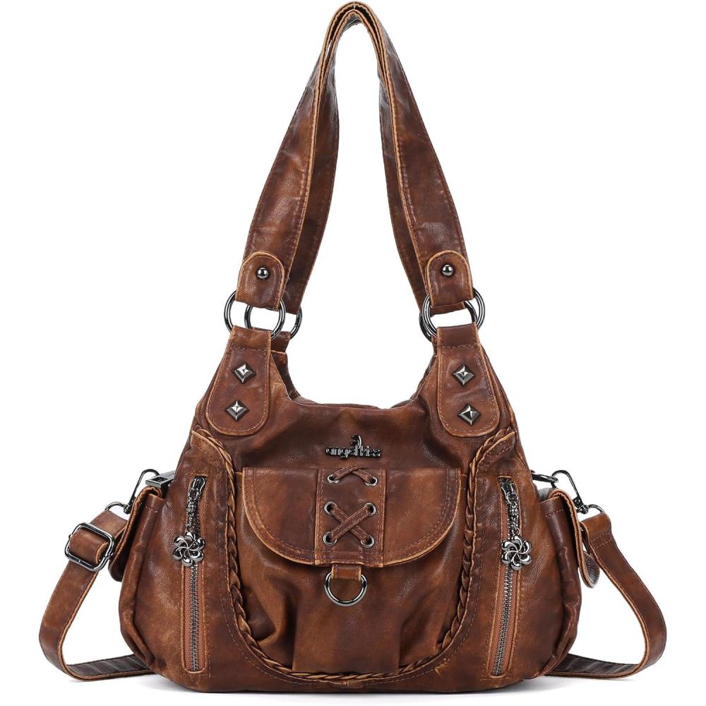 imageAngel Kiss Small Purses for Women Hobo Shoulder Bags Y2K Vegan Leather MultiPocket Handbags Designer Crossbody Tote BagBrown