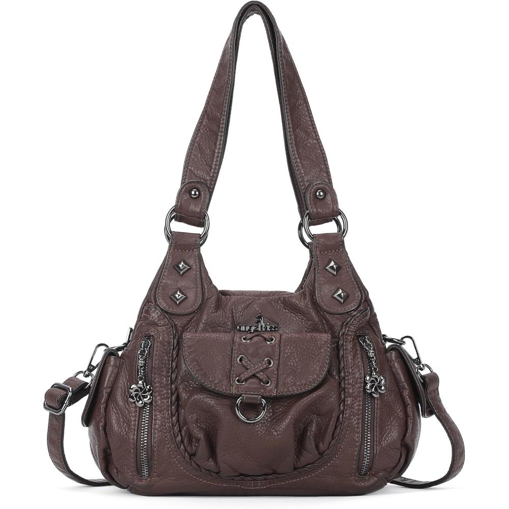 imageAngel Kiss Small Purses for Women Hobo Shoulder Bags Y2K Vegan Leather MultiPocket Handbags Designer Crossbody Tote BagCoffee
