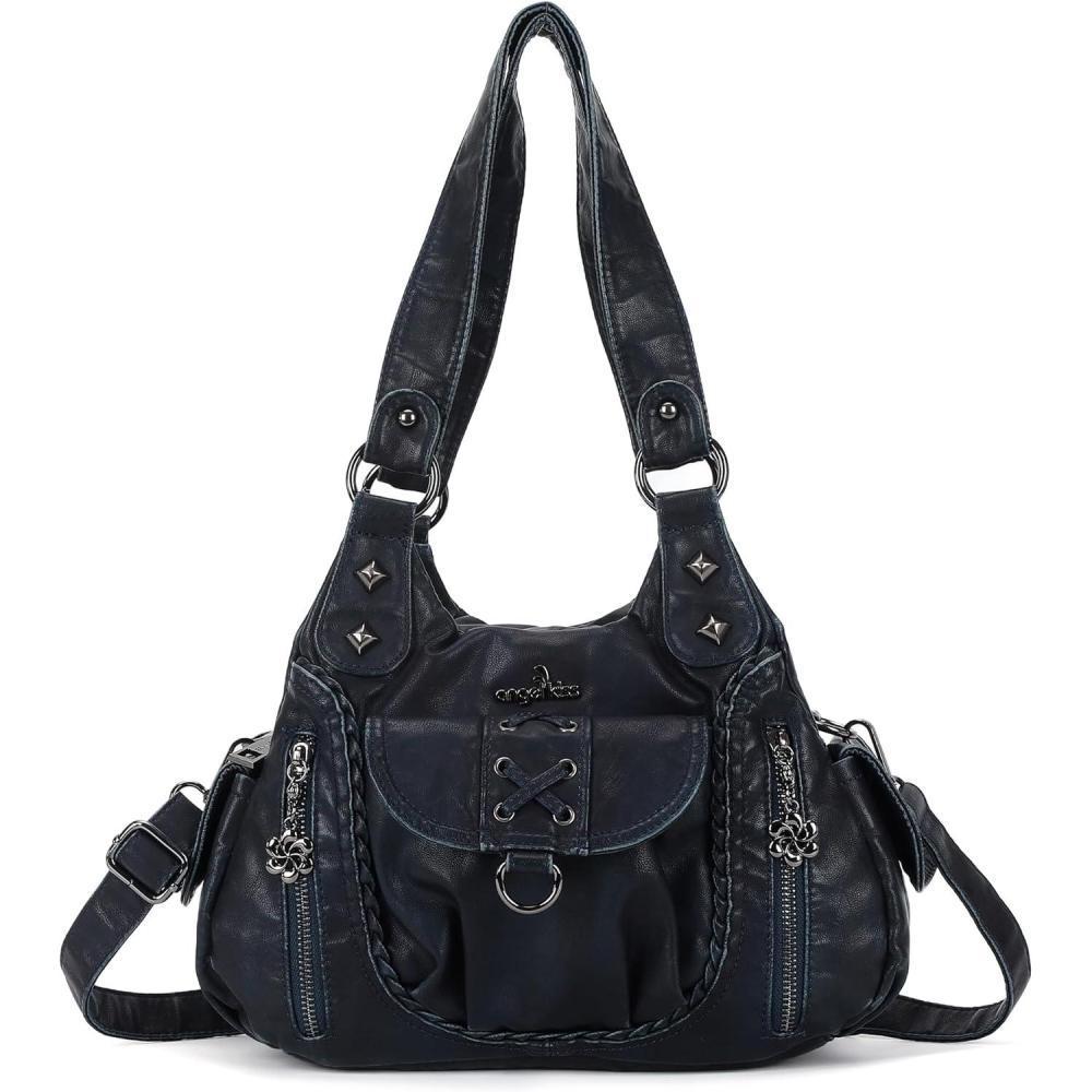 imageAngel Kiss Small Purses for Women Hobo Shoulder Bags Y2K Vegan Leather MultiPocket Handbags Designer Crossbody Tote BagDeep Blue