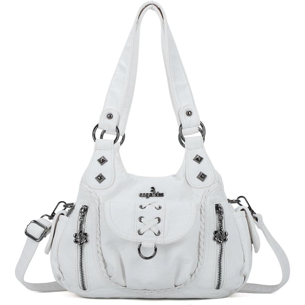 imageAngel Kiss Small Purses for Women Hobo Shoulder Bags Y2K Vegan Leather MultiPocket Handbags Designer Crossbody Tote BagWhite