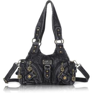 Angel Kiss Purses for Women Small Hobo Shoulder Bags Vagen Leather Multi-Pocket Tote Bag with Zipper(Denim Black)