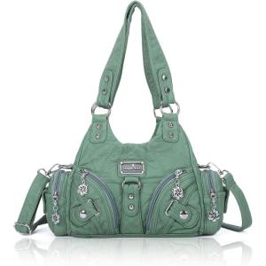 Angel Kiss Purses for Women Small Hobo Shoulder Bags Vagen Leather Multi-Pocket Tote Bag with Zipper(Light Green)