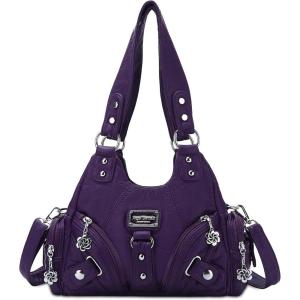 Angel Kiss Purses for Women Small Hobo Shoulder Bags Vagen Leather Multi-Pocket Tote Bag with Zipper(Purple)