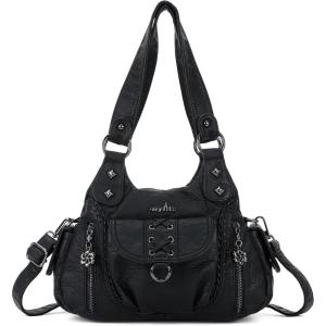 Angel Kiss Small Purses for Women Hobo Shoulder Bags Y2K Vegan Leather Multi-Pocket Handbags Designer Crossbody Tote Bag(Black)