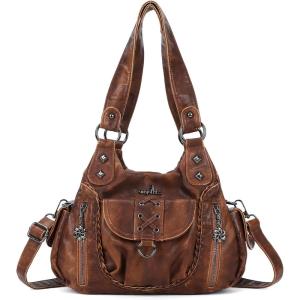 Angel Kiss Small Purses for Women Hobo Shoulder Bags Y2K Vegan Leather Multi-Pocket Handbags Designer Crossbody Tote Bag(Brown)
