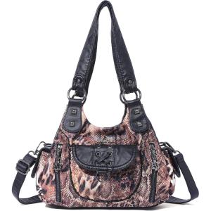 Angel Kiss Small Purses for Women Hobo Shoulder Bags Y2K Vegan Leather Multi-Pocket Handbags Designer Crossbody Tote Bag(Brownblack-leopard)