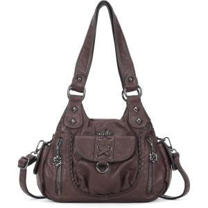 Angel Kiss Small Purses for Women Hobo Shoulder Bags Y2K Vegan Leather Multi-Pocket Handbags Designer Crossbody Tote Bag(Coffee)