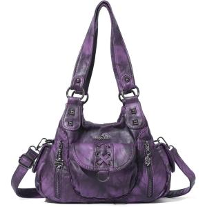 Angel Kiss Small Purses for Women Hobo Shoulder Bags Y2K Vegan Leather Multi-Pocket Handbags Designer Crossbody Tote Bag(Dark Purple)