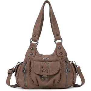 Angel Kiss Small Purses for Women Hobo Shoulder Bags Y2K Vegan Leather Multi-Pocket Handbags Designer Crossbody Tote Bag(Kaki)