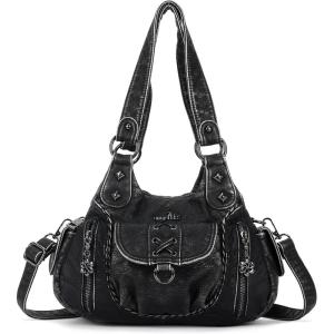 Angel Kiss Small Purses for Women Hobo Shoulder Bags Y2K Vegan Leather Multi-Pocket Handbags Designer Crossbody Tote Bag(Silver Black)