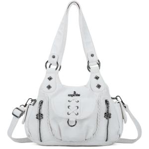 Angel Kiss Small Purses for Women Hobo Shoulder Bags Y2K Vegan Leather Multi-Pocket Handbags Designer Crossbody Tote Bag(White)