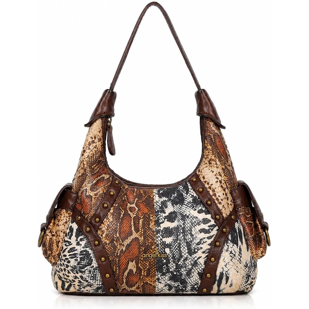 imageAngel Kiss Soft PU Leather Shoulder BagHobo Purse for Women with Dual Zipper Compartments Ladies HandbagLeopard Print