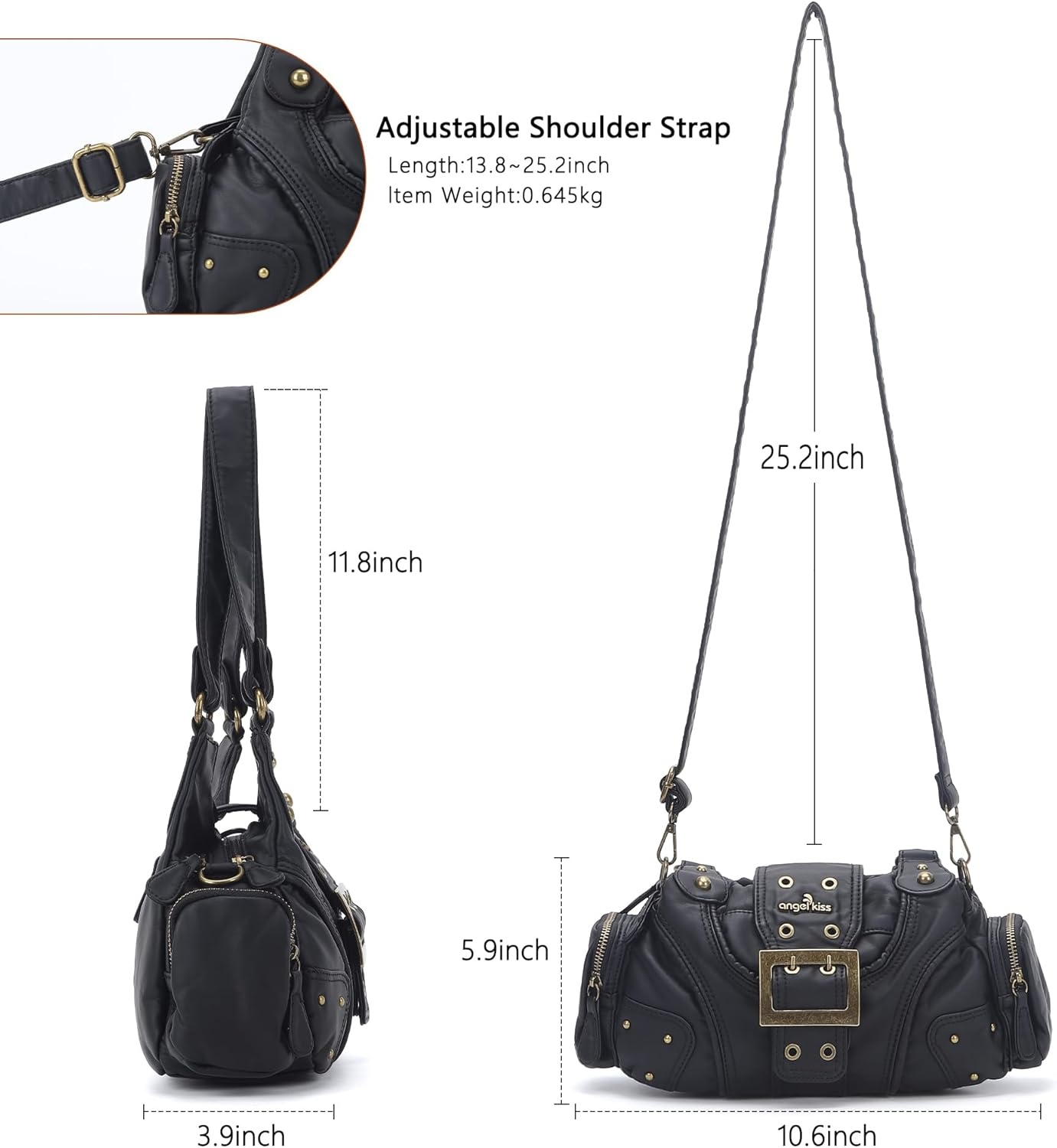 image:imageAngel Kiss Hobo Purses for Women Small Vegan Leather Shoulder Handbag Vintage MultiPocket Crossbody Bag Tote BagBlack