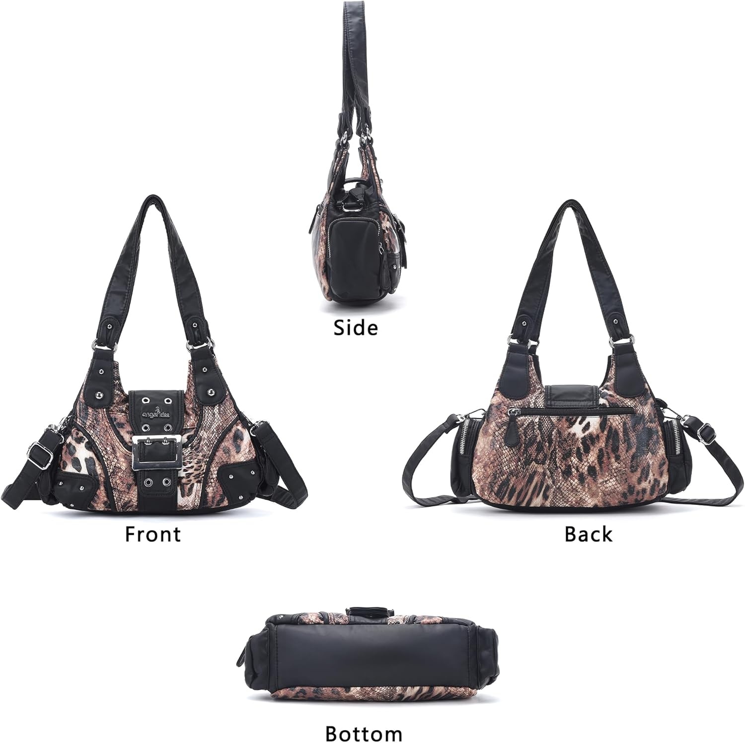 image:imageAngel Kiss Hobo Purses for Women Small Vegan Leather Shoulder Handbag Vintage MultiPocket Crossbody Bag Tote BagBlush Leopard