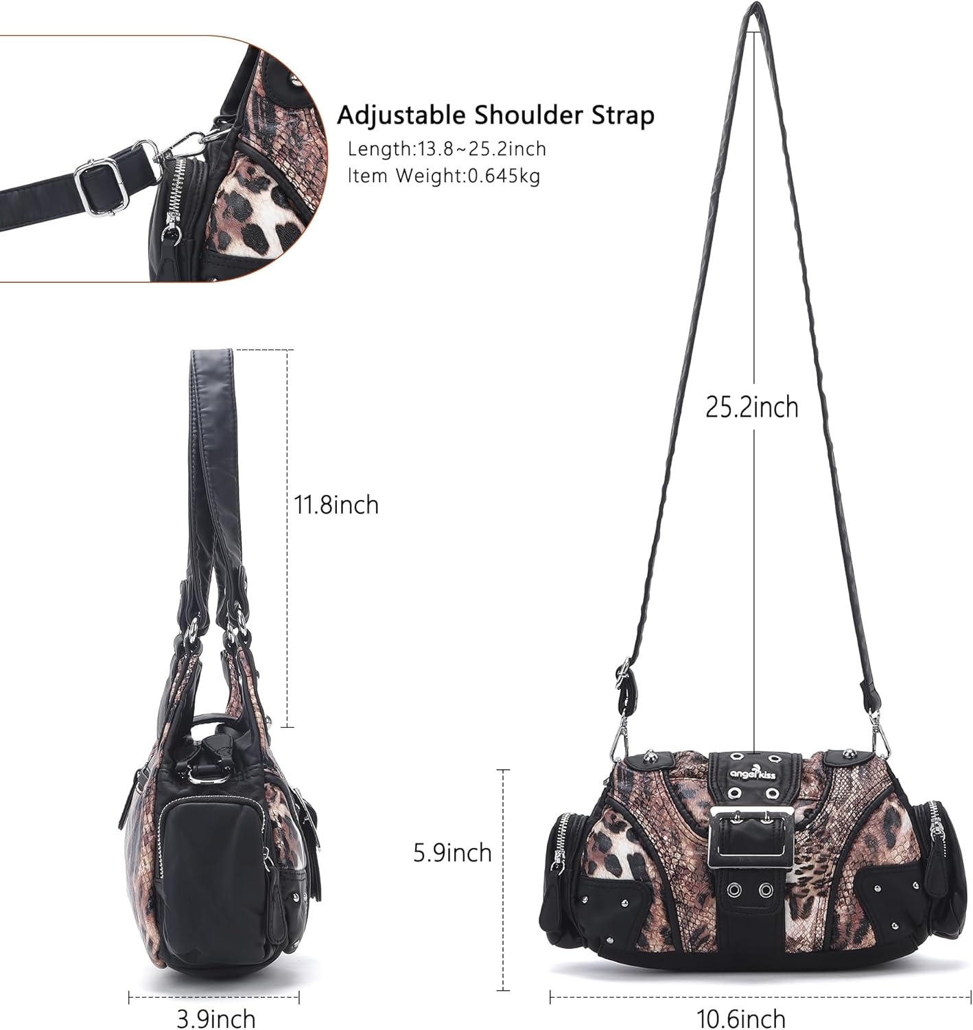 image:imageAngel Kiss Hobo Purses for Women Small Vegan Leather Shoulder Handbag Vintage MultiPocket Crossbody Bag Tote BagBlush Leopard