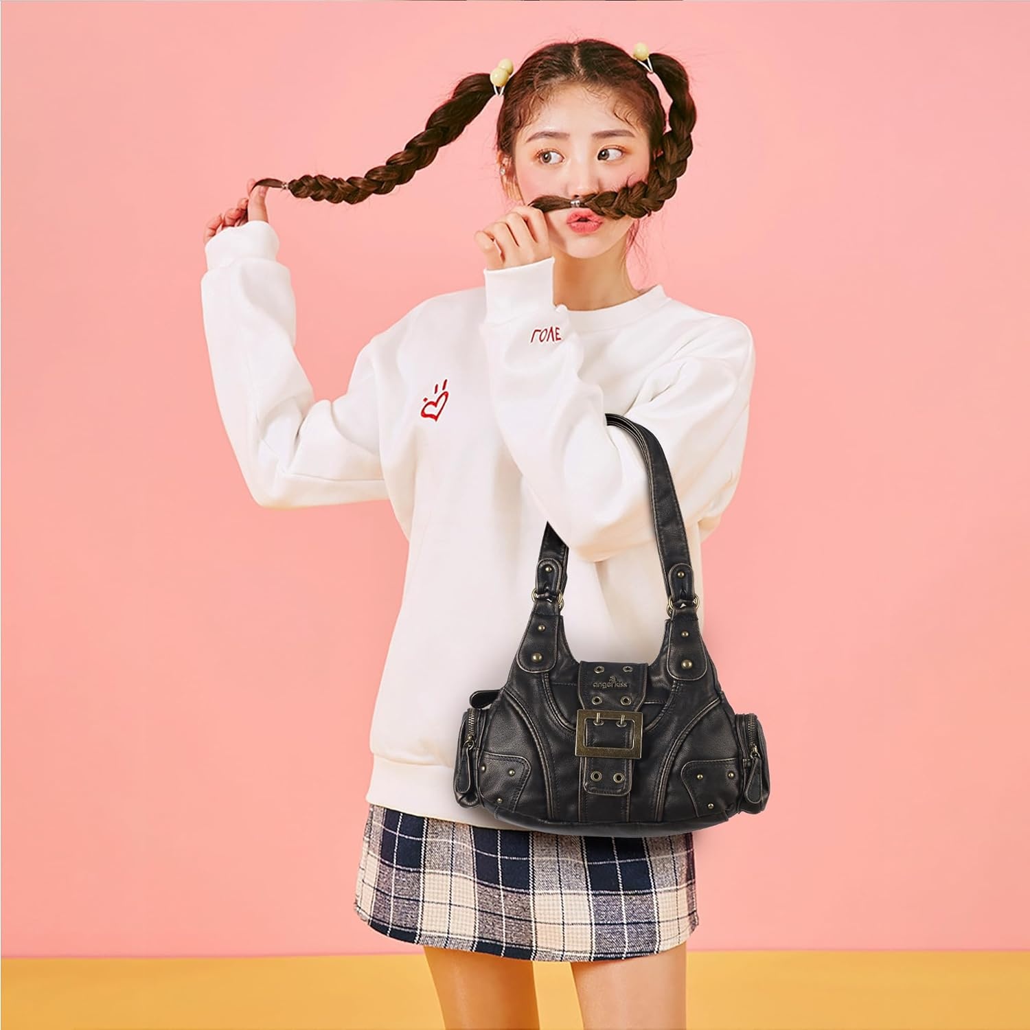image:imageAngel Kiss Hobo Purses for Women Small Vegan Leather Shoulder Handbag Vintage MultiPocket Crossbody Bag Tote BagBronze