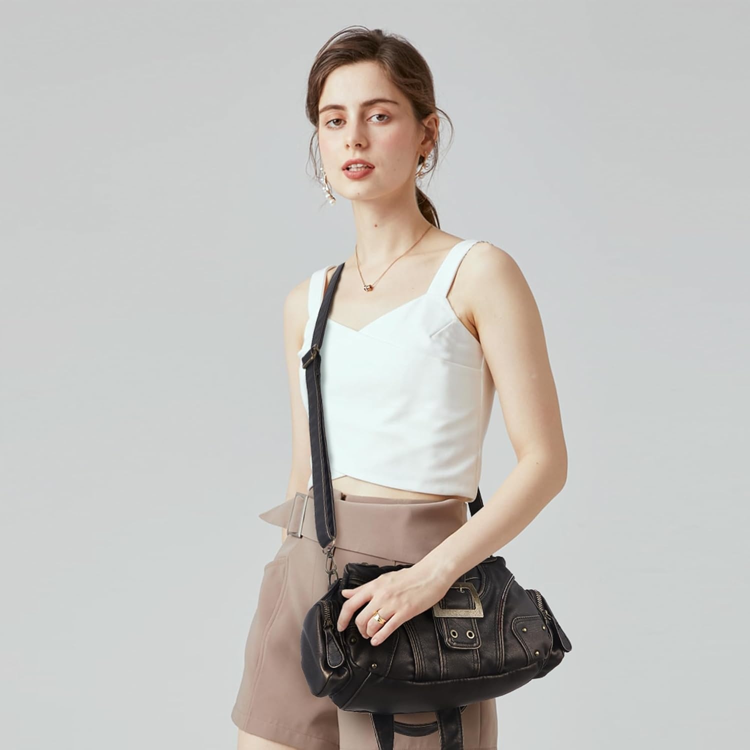 image:imageAngel Kiss Hobo Purses for Women Small Vegan Leather Shoulder Handbag Vintage MultiPocket Crossbody Bag Tote BagBronze