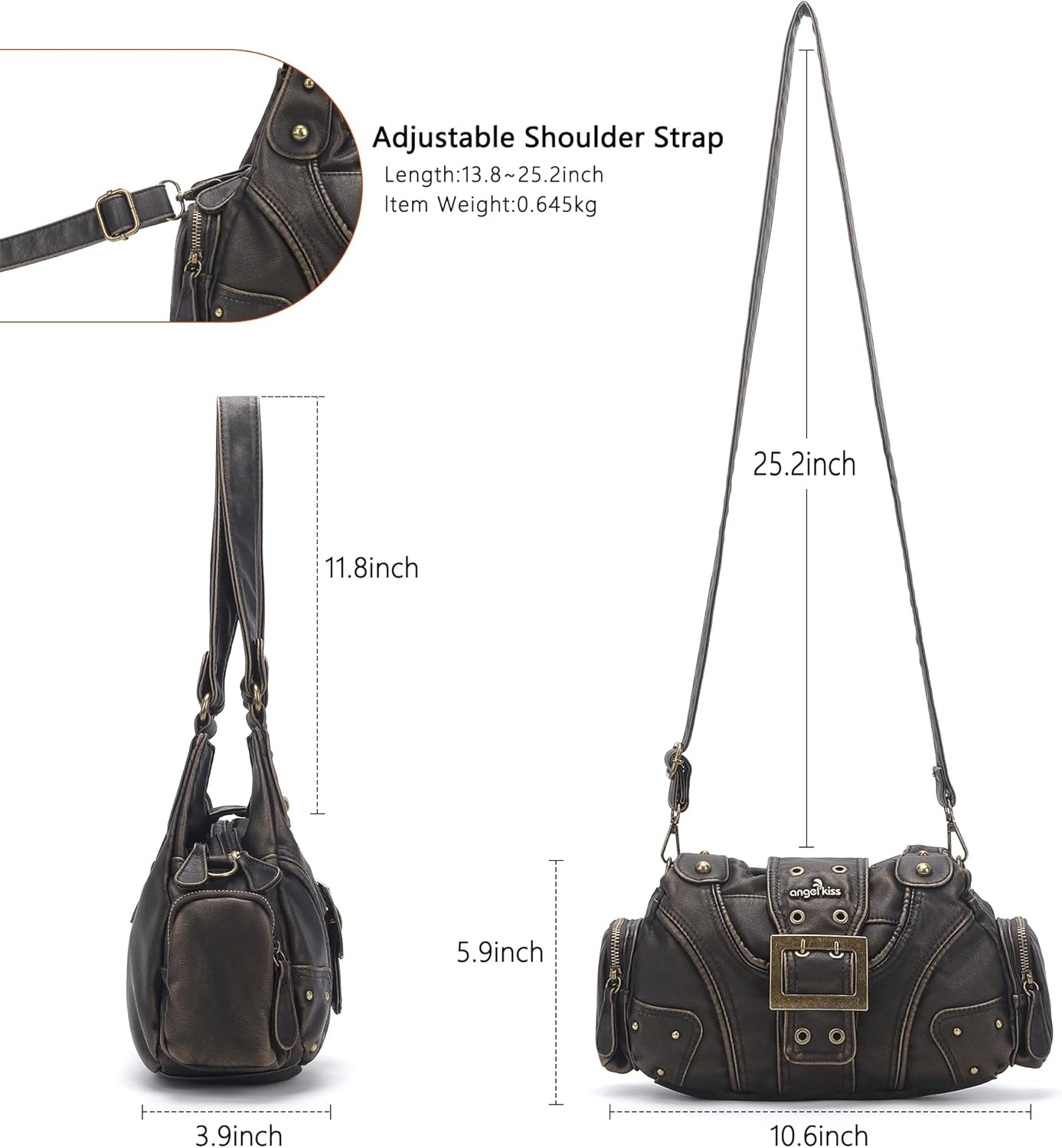 image:imageAngel Kiss Hobo Purses for Women Small Vegan Leather Shoulder Handbag Vintage MultiPocket Crossbody Bag Tote BagBronze