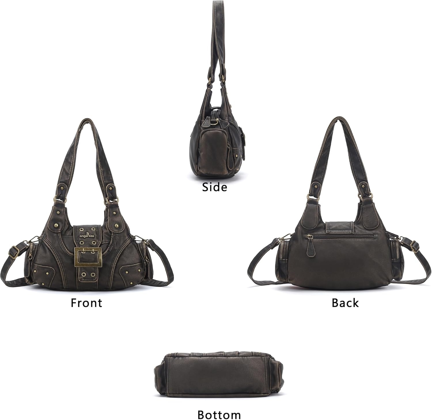 image:imageAngel Kiss Hobo Purses for Women Small Vegan Leather Shoulder Handbag Vintage MultiPocket Crossbody Bag Tote BagBronze