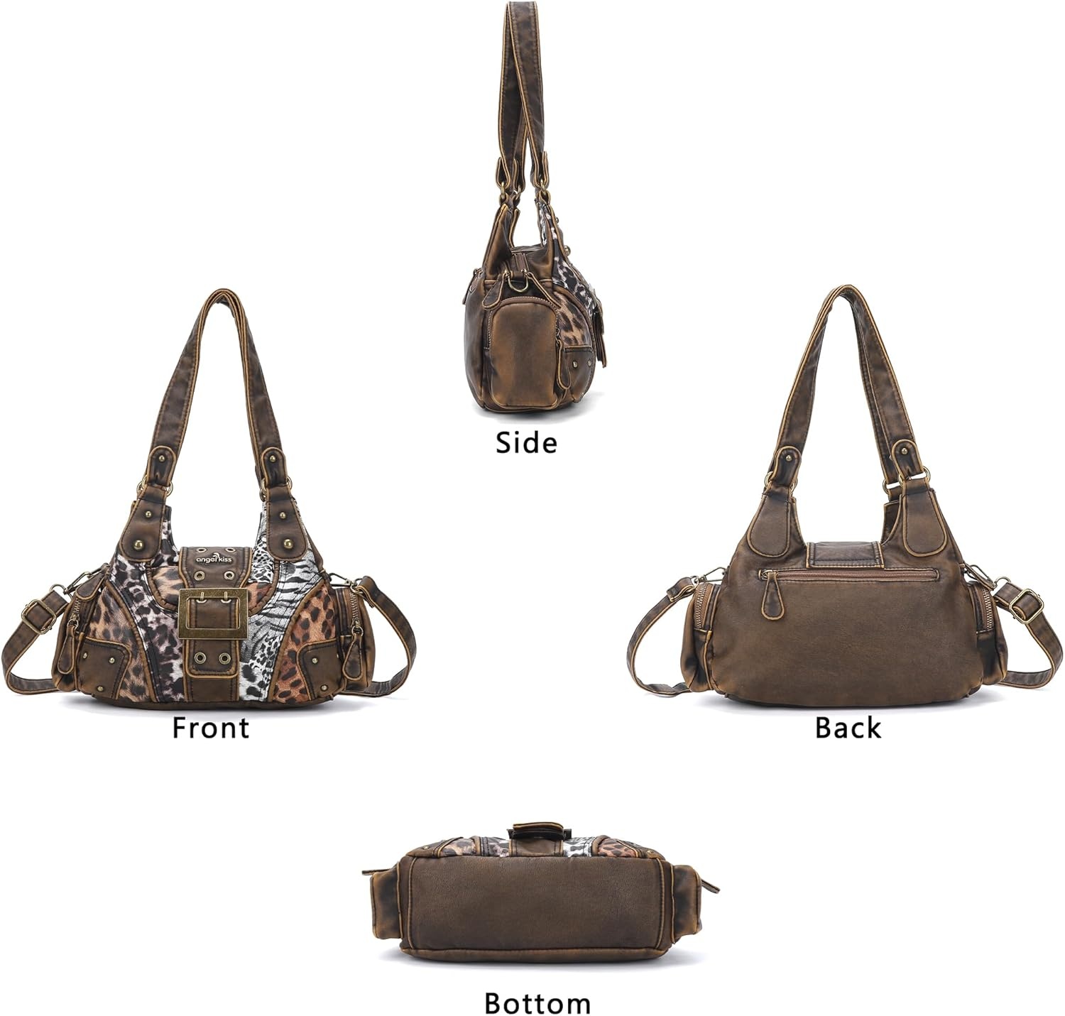 image:imageAngel Kiss Hobo Purses for Women Small Vegan Leather Shoulder Handbag Vintage MultiPocket Crossbody Bag Tote BagMix Leopard