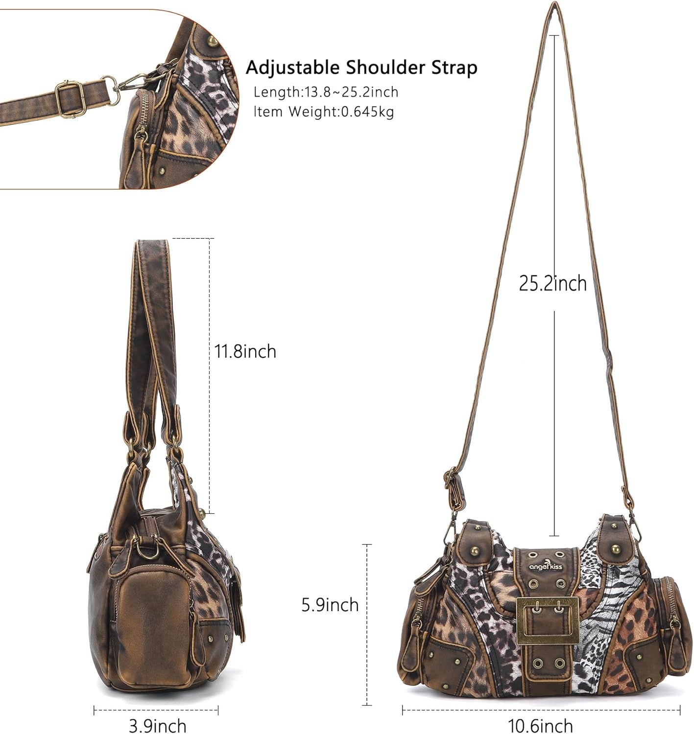 image:imageAngel Kiss Hobo Purses for Women Small Vegan Leather Shoulder Handbag Vintage MultiPocket Crossbody Bag Tote BagMix Leopard