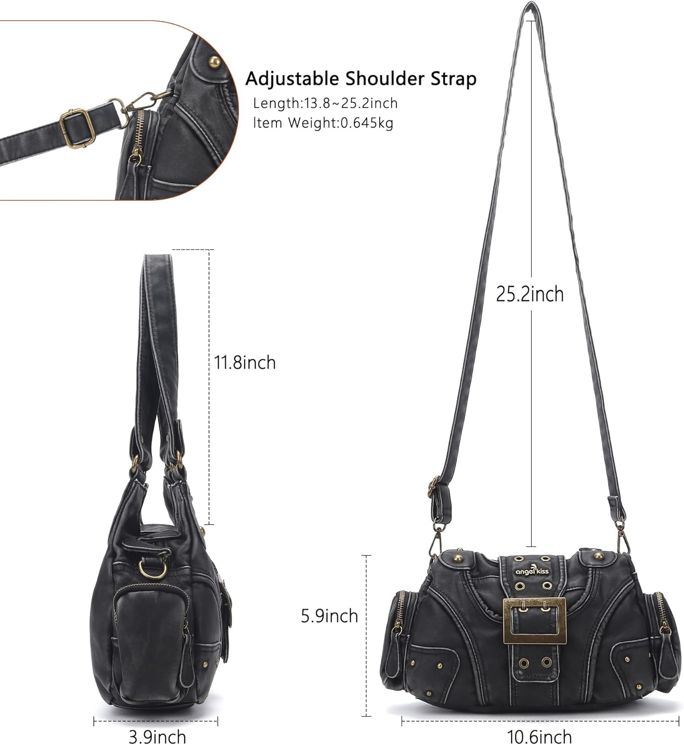 image:imageAngel Kiss Hobo Purses for Women Small Vegan Leather Shoulder Handbag Vintage MultiPocket Crossbody Bag Tote BagRetro Black