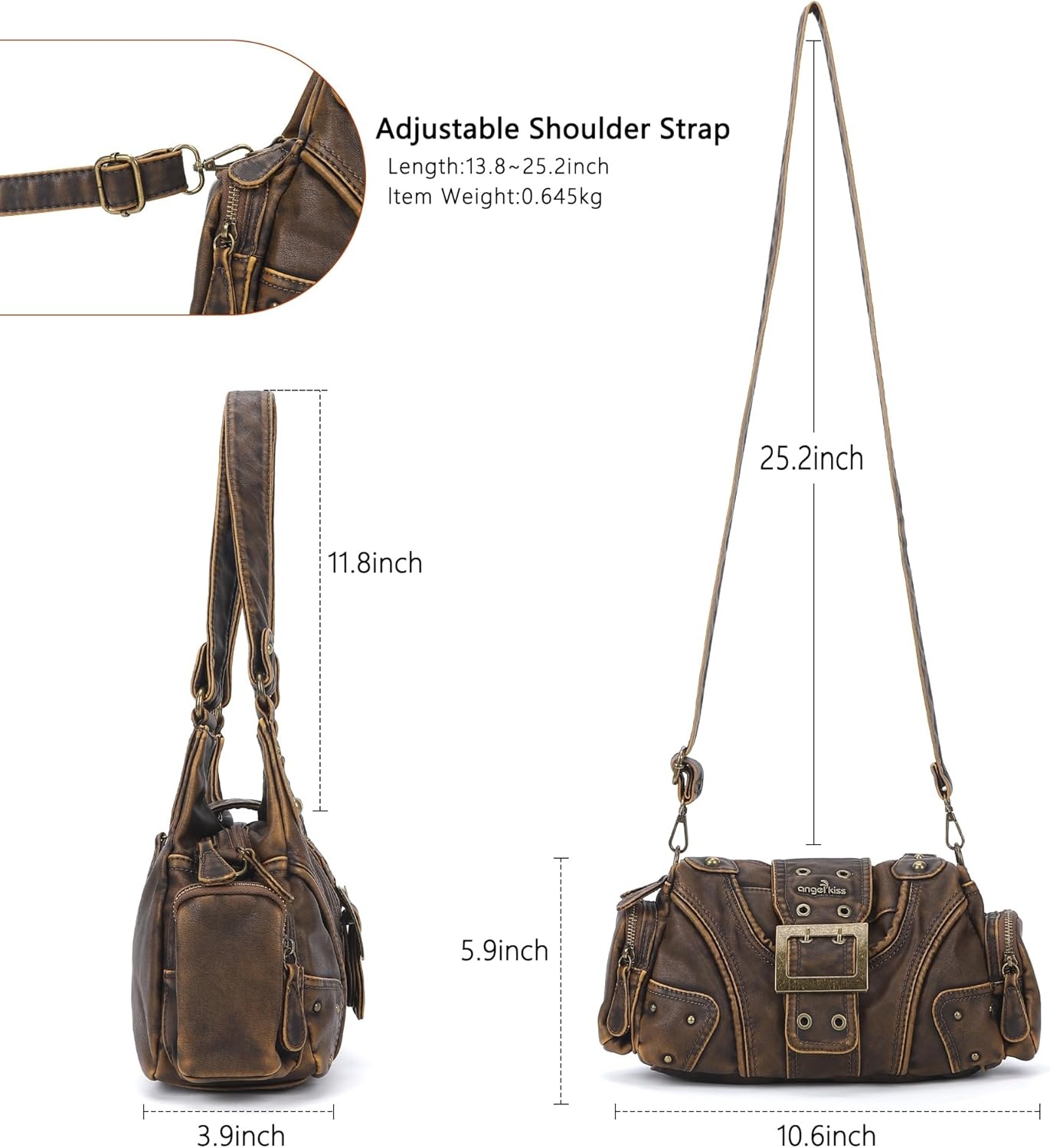 image:imageAngel Kiss Hobo Purses for Women Small Vegan Leather Shoulder Handbag Vintage MultiPocket Crossbody Bag Tote BagRetro Brown