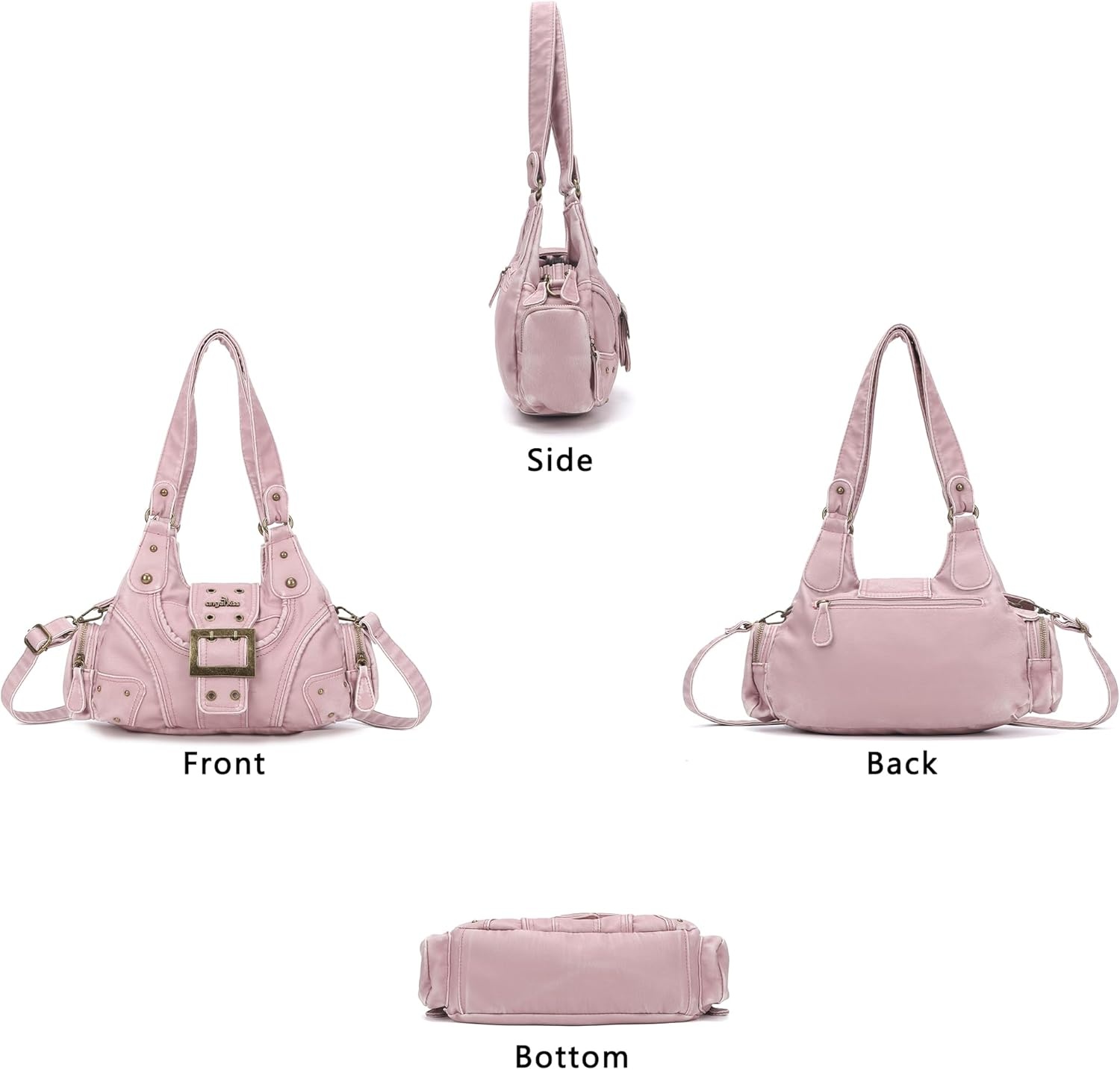 image:imageAngel Kiss Hobo Purses for Women Small Vegan Leather Shoulder Handbag Vintage MultiPocket Crossbody Bag Tote BagVintage Pink
