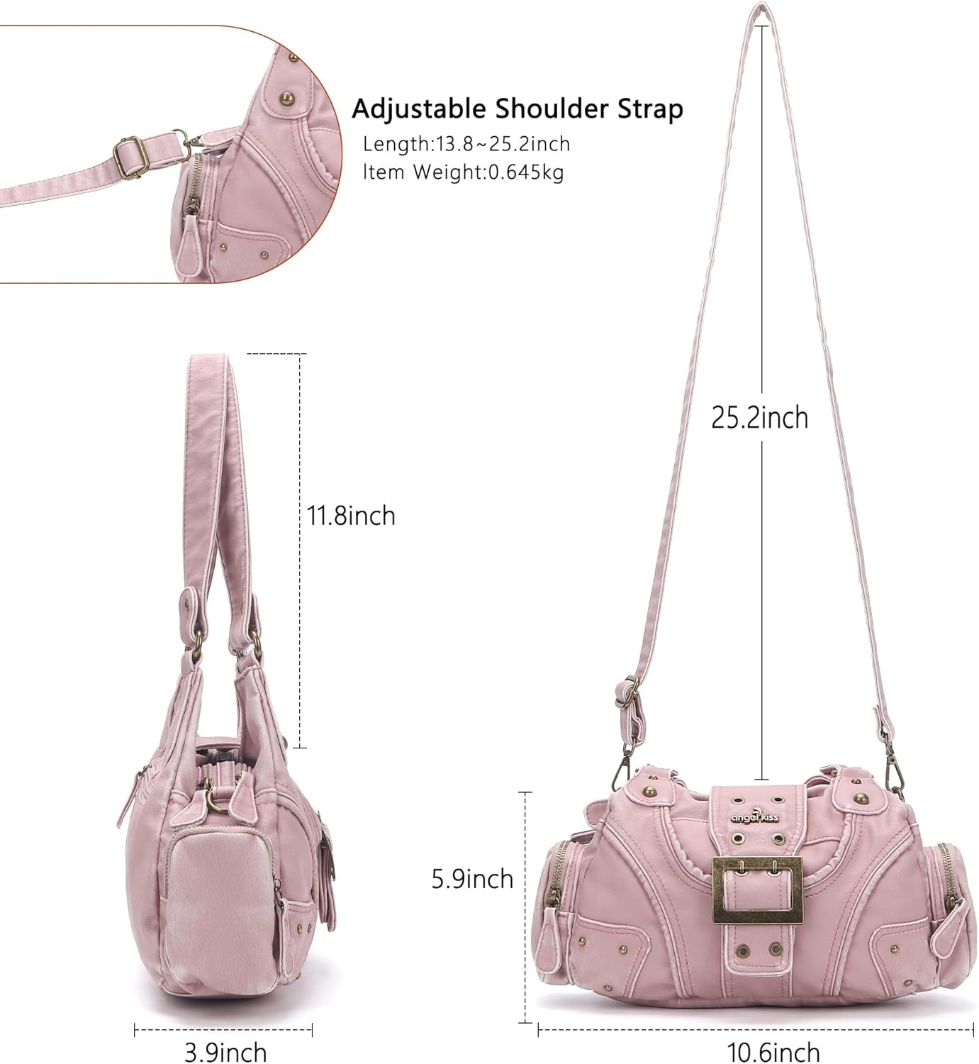 image:imageAngel Kiss Hobo Purses for Women Small Vegan Leather Shoulder Handbag Vintage MultiPocket Crossbody Bag Tote BagVintage Pink