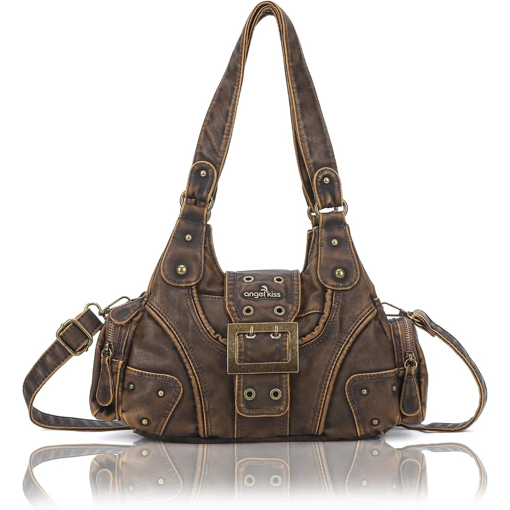 image:imageAngel Kiss Hobo Purses for Women Small Vegan Leather Shoulder Handbag Vintage MultiPocket Crossbody Bag Tote BagRetro Brown