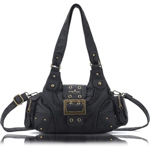 Angel Kiss Hobo Purses for Women, Small Vegan Leather Shoulder Handbag, Vintage Multi-Pocket Crossbody Bag Tote Bag(Black)