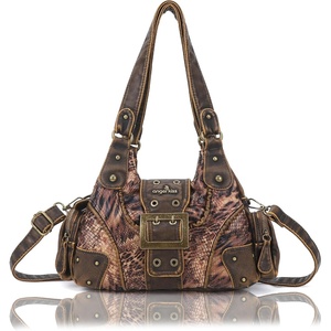 Angel Kiss Hobo Purses for Women, Small Vegan Leather Shoulder Handbag, Vintage Multi-Pocket Crossbody Bag Tote Bag(Brown Snake)