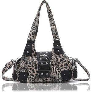 Angel Kiss Hobo Purses for Women, Small Vegan Leather Shoulder Handbag, Vintage Multi-Pocket Crossbody Bag Tote Bag(Grey Leopard)