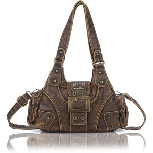 Angel Kiss Hobo Purses for Women, Small Vegan Leather Shoulder Handbag, Vintage Multi-Pocket Crossbody Bag Tote Bag(Retro Brown)