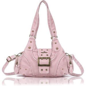Angel Kiss Hobo Purses for Women, Small Vegan Leather Shoulder Handbag, Vintage Multi-Pocket Crossbody Bag Tote Bag(Vintage Pink)