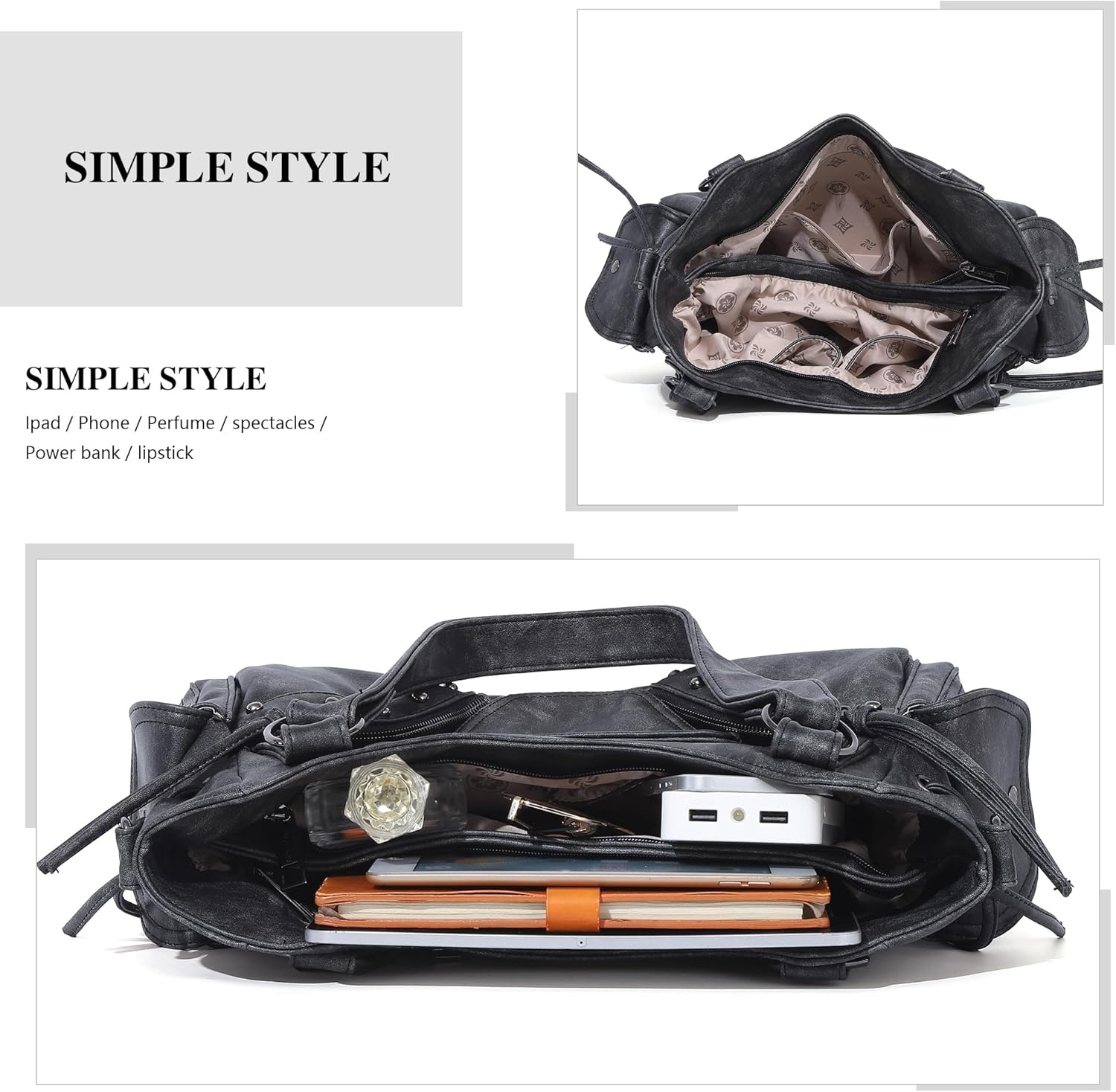 image:imageAngel Kiss Hobo Bag for Women Retro Leather Purses and Handbags Roomy Soft Ladies Satchel Bags with Crossbody StrapBlack