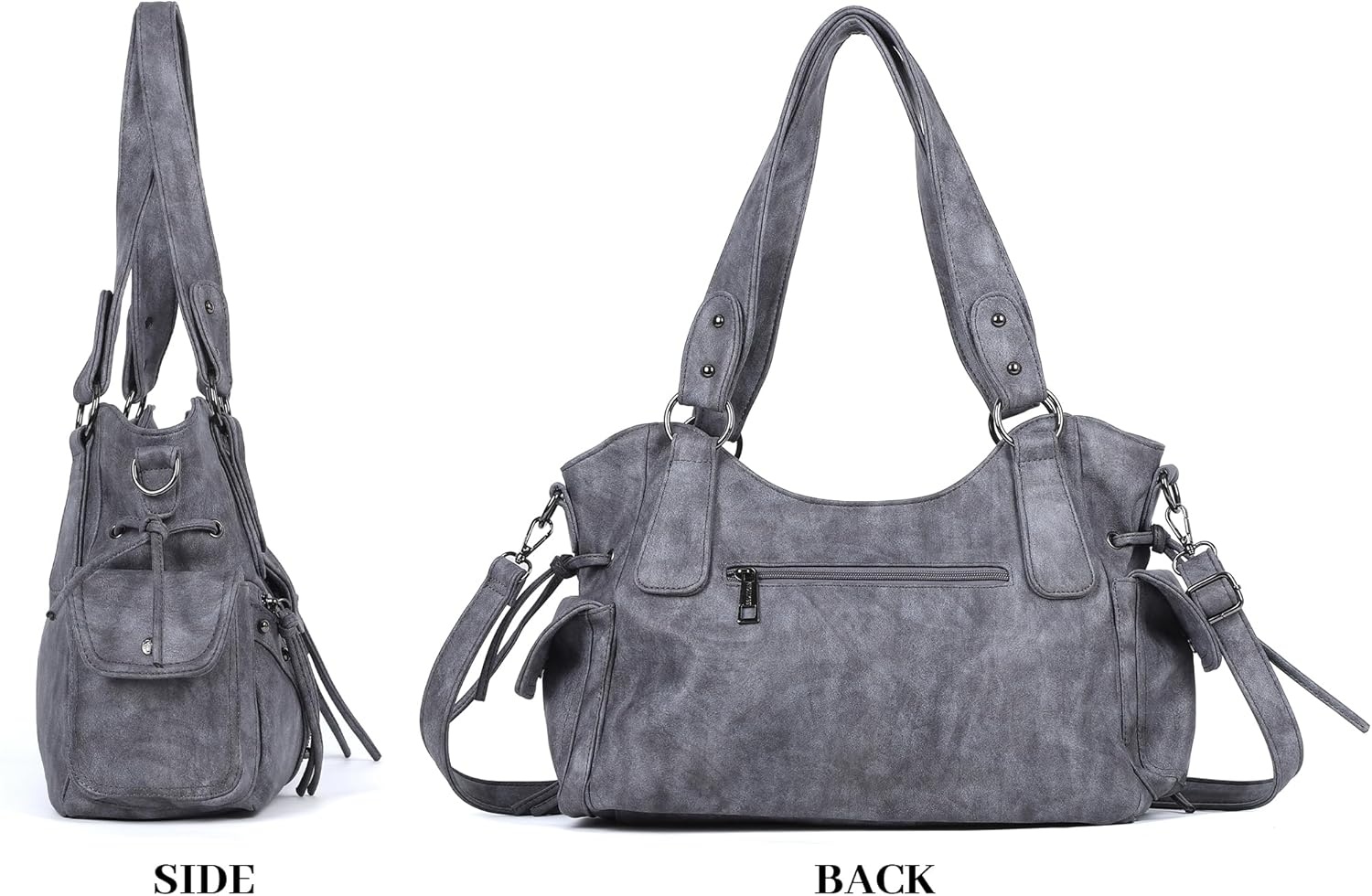 image:imageAngel Kiss Hobo Bag for Women Retro Leather Purses and Handbags Roomy Soft Ladies Satchel Bags with Crossbody StrapBlue Grey