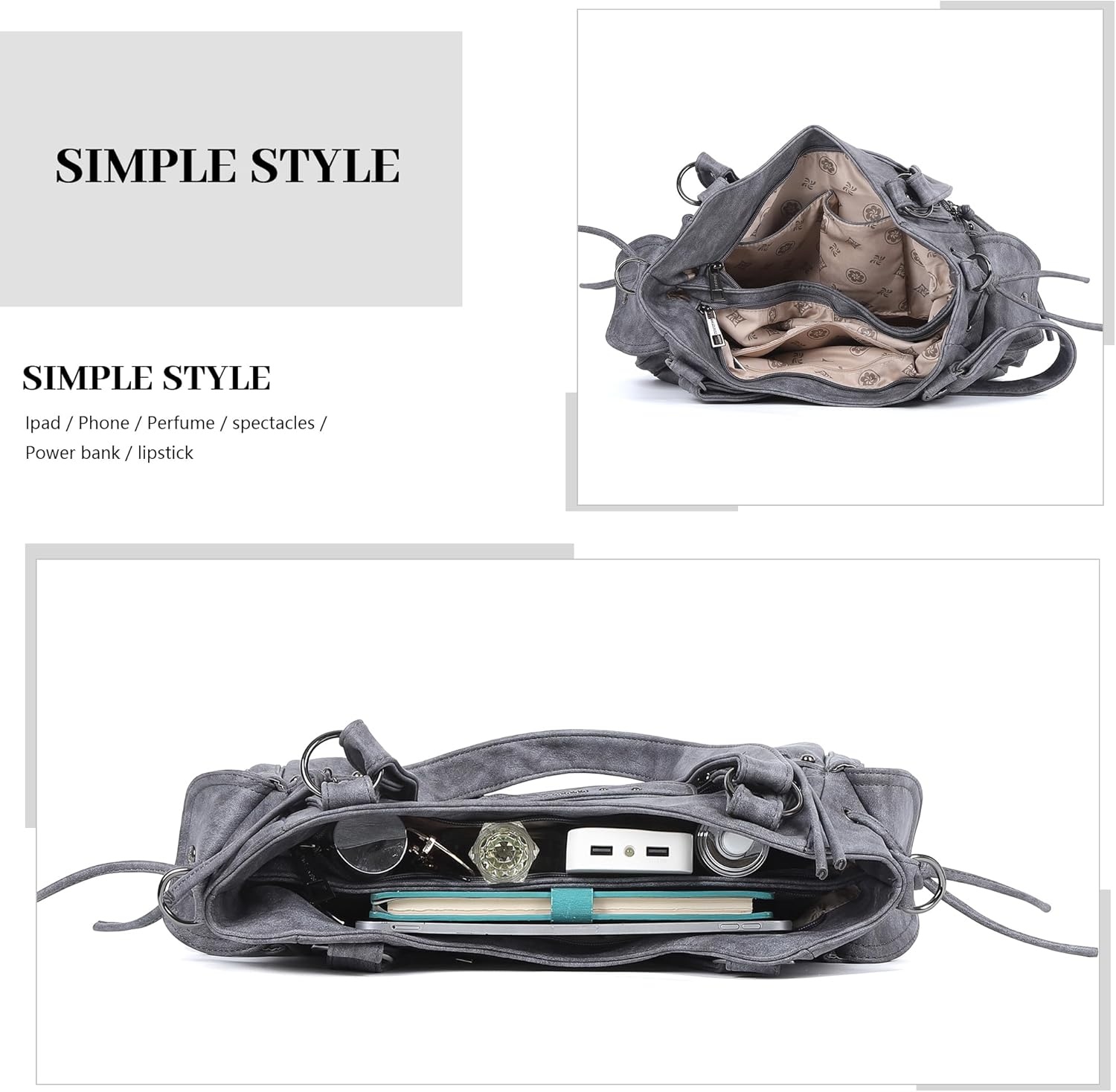 image:imageAngel Kiss Hobo Bag for Women Retro Leather Purses and Handbags Roomy Soft Ladies Satchel Bags with Crossbody StrapBlue Grey