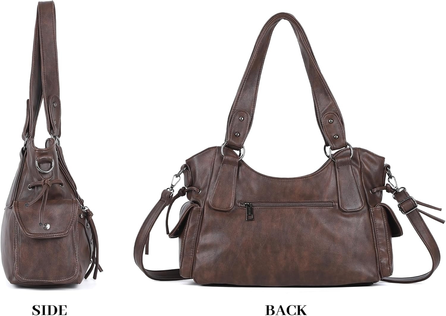 image:imageAngel Kiss Hobo Bag for Women Retro Leather Purses and Handbags Roomy Soft Ladies Satchel Bags with Crossbody StrapBrown
