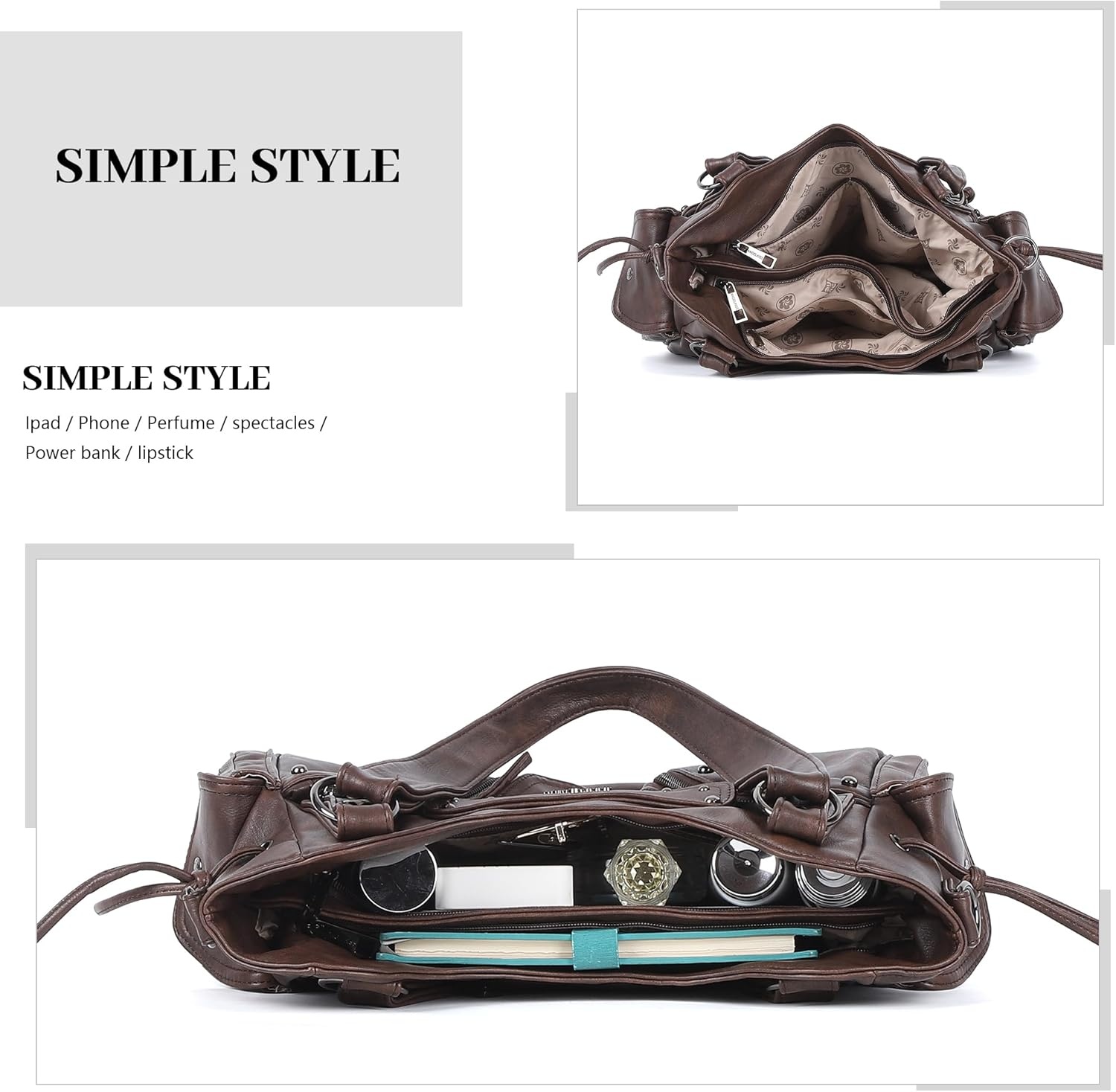 image:imageAngel Kiss Hobo Bag for Women Retro Leather Purses and Handbags Roomy Soft Ladies Satchel Bags with Crossbody StrapBrown