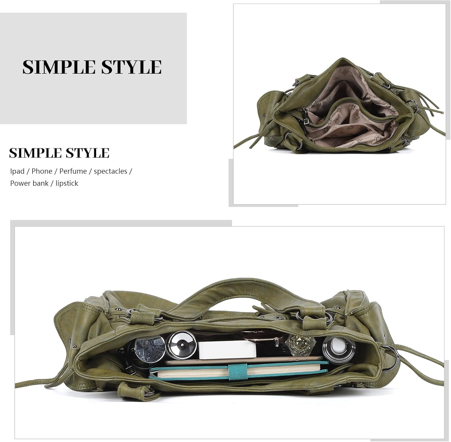 image:imageAngel Kiss Hobo Bag for Women Retro Leather Purses and Handbags Roomy Soft Ladies Satchel Bags with Crossbody StrapGreen
